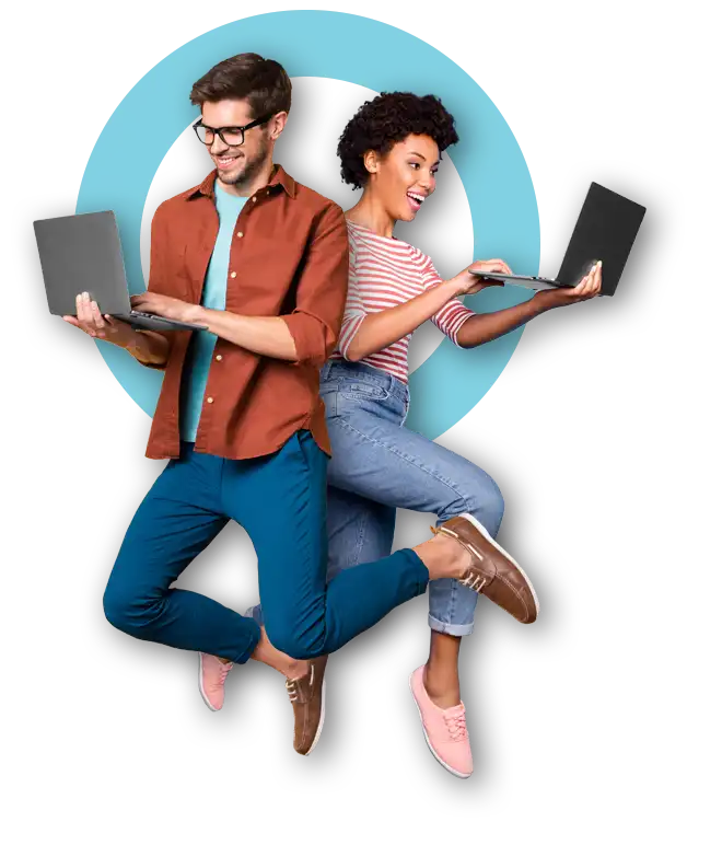 man and woman with laptops